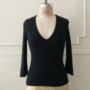 James Perse 2 V-Neck Sweatshirt Knit Top Women capsule Classic 3/4 Slit Sleeve